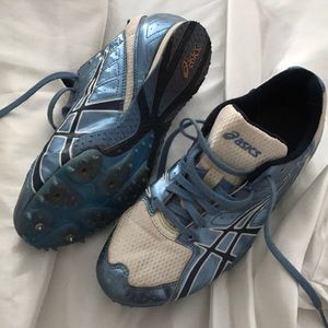 Asics Blue & White Track Shoes w/ Metal Spikes